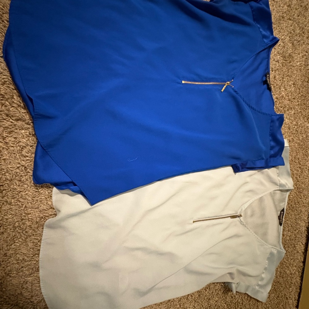Blue and White Zip-Front Blouses